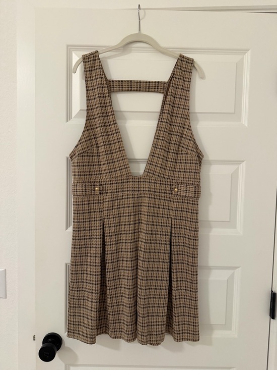 American Eagle Outfitters Dresses & Skirts - American Eagle Outfitters Brown Plaid Deep-V Pinafore Mini Dress